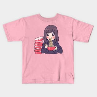 I draw cute anime girl eating ramen / Menhera Shoujo Kurumi-chan Kids T-Shirt